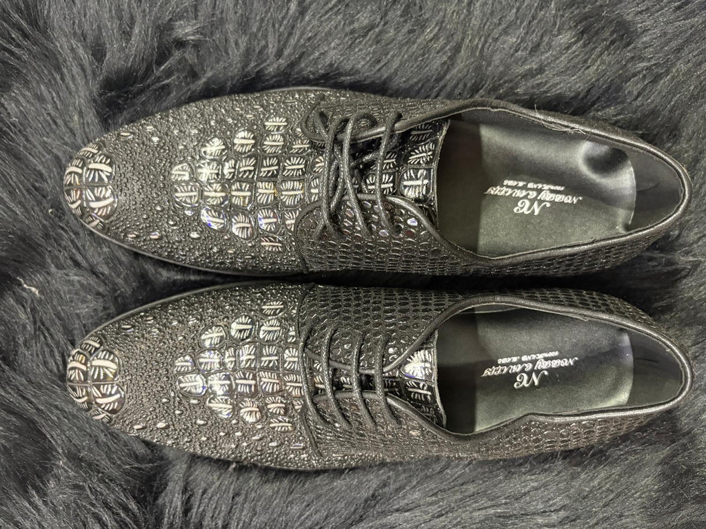Shoes for men/ Luxury Black "Gator-Print" Textured Oxfords