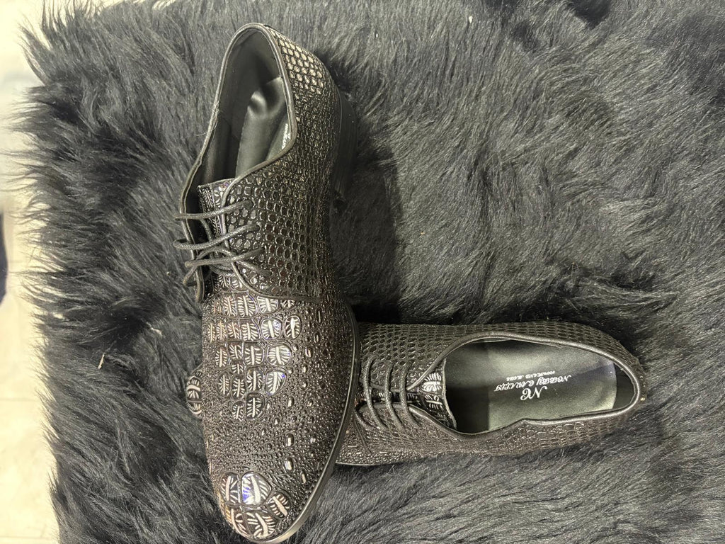 Shoes for men/ Luxury Black "Gator-Print" Textured Oxfords