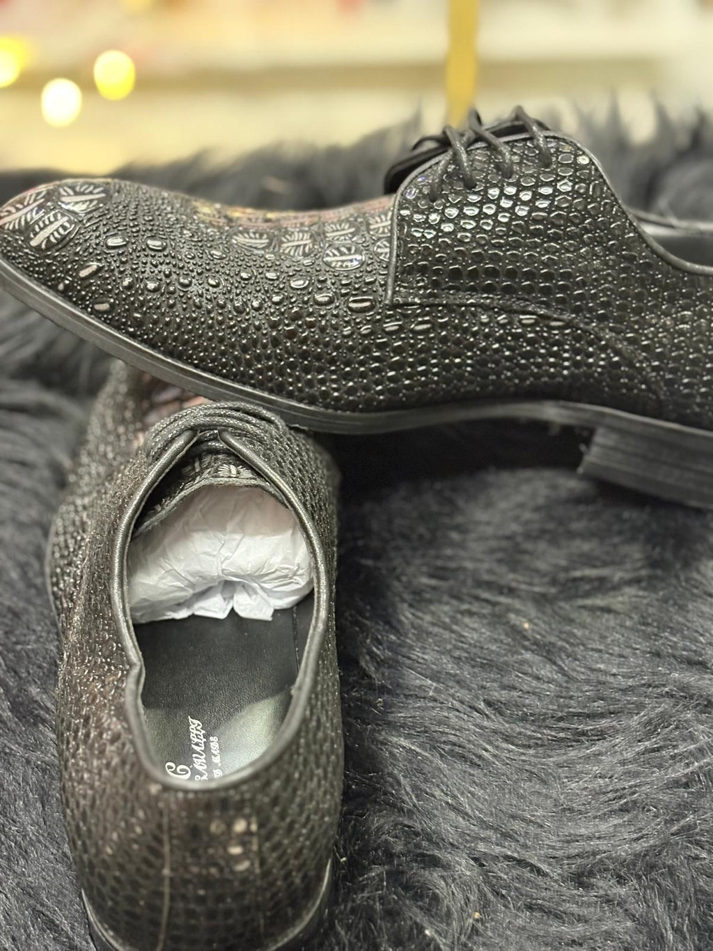 Shoes for men/ Luxury Black "Gator-Print" Textured Oxfords