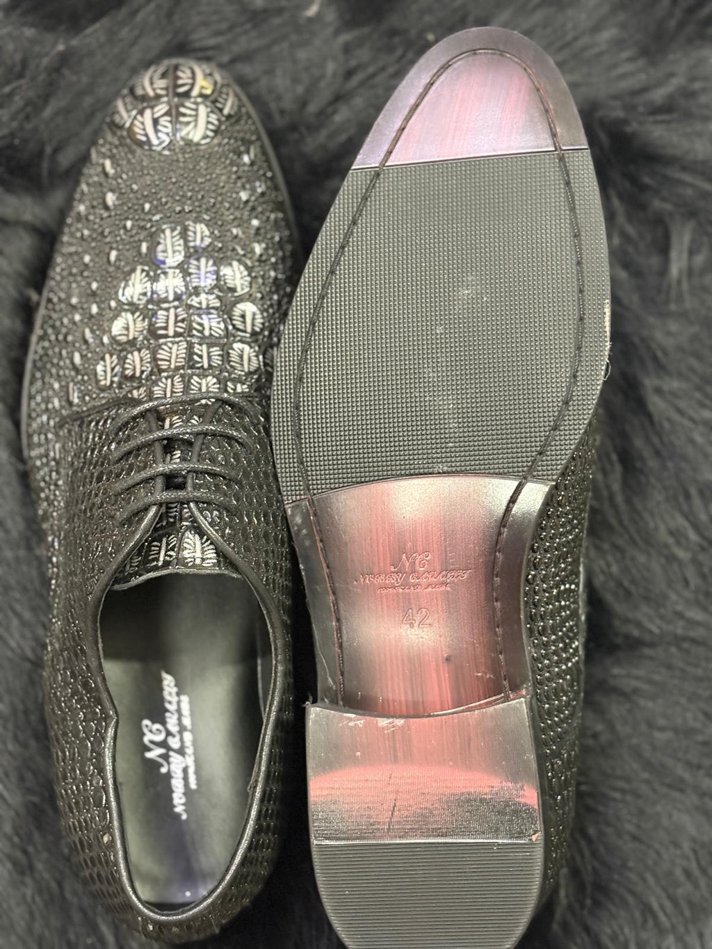 Shoes for men/ Luxury Black "Gator-Print" Textured Oxfords